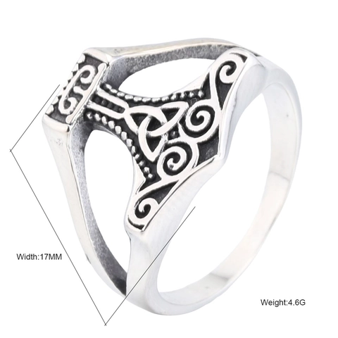 Vintage Viking Thor's Hammer Mjölnir Ring For Men Stainless Steel Celtic Knot Nordic Mythology Punk Biker Jewelry Gift