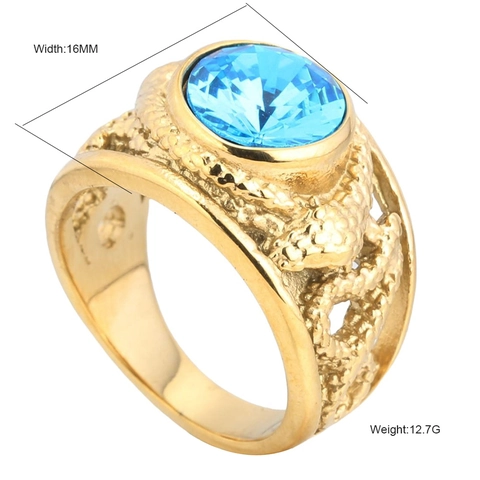 Anello in Acciaio Inossidabile Vintage Punk per Uomo Texture a Scaglie Lucida Strass Blu Intarsiato Geometrico Gioielli Regalo