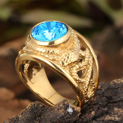 Anello in Acciaio Inossidabile Vintage Punk per Uomo Texture a Scaglie Lucida Strass Blu Intarsiato Geometrico Gioielli Regalo