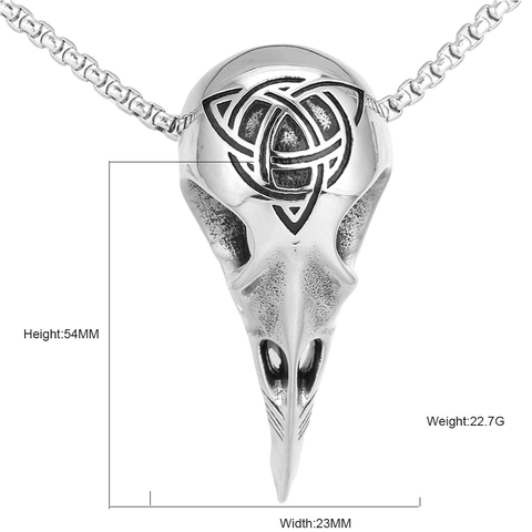 Viking Raven Skull Pendant Stainless Steel Celtic Knot Triquetra Crow Headbone Gothic Punk Jewelry For Men Pendant Only