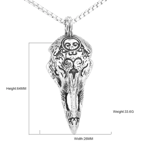 Colgante de Cráneo de Cuervo de Acero Inoxidable Vintage para Hombre Mujer Gothic Punk Cabeza de Pájaro Tótem Colgante Solo