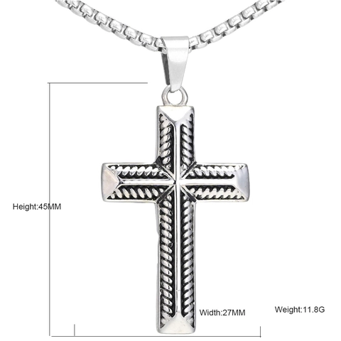 Vintage Stainless Steel Cross Pendant Necklace For Men Women Retro Rope Texture Twisted Religious Fashion Jewelry Gift