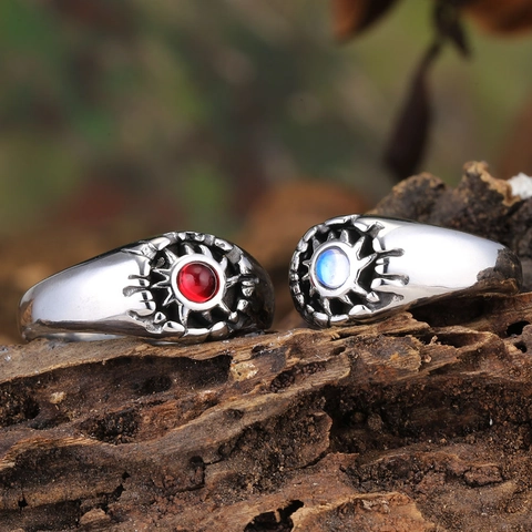 Vintage Stainless Steel Rhinestone Ring For Men Women Gothic Punk Sunburst Geometric Finger Ring Unisex Fashion Jewelry Gift