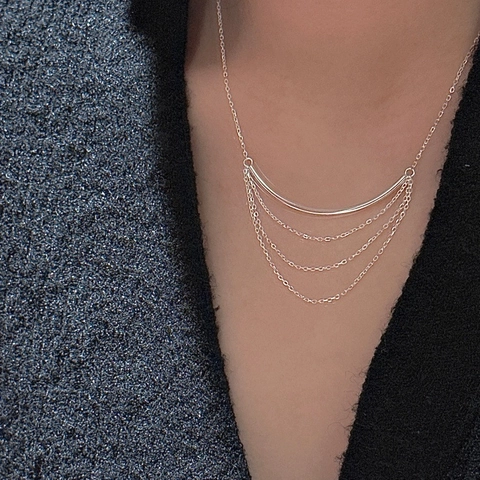 S925 Sterlingsilber Mehrlagige Quaste Halskette Für Damen Minimalistisch Bogenrohr Geschichtete Kette Koreanischer Stil Schmuck