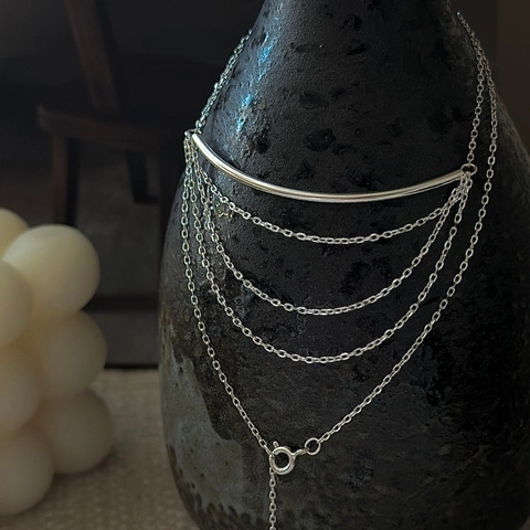 S925 Sterlingsilber Mehrlagige Quaste Halskette Für Damen Minimalistisch Bogenrohr Geschichtete Kette Koreanischer Stil Schmuck
