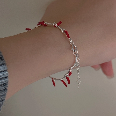Bracciale a Forma di Petardo Intrecciato in Corda Rossa in Argento Sterling 925 per Donna Gioielli Regalo Minimalisti Vintage