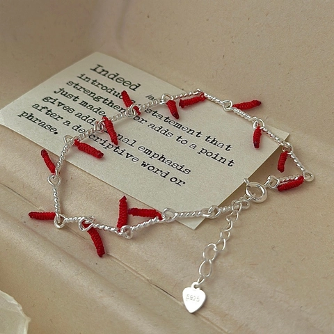Bracciale a Forma di Petardo Intrecciato in Corda Rossa in Argento Sterling 925 per Donna Gioielli Regalo Minimalisti Vintage