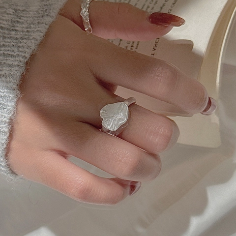 925 Sterlingsilber Unregelmäßige Blatt Blütenblatt Offener Ring Für Damen Minimalistisch Matt Galvanisiert Verstellbar Vintage Textur Fingerring Schmuck