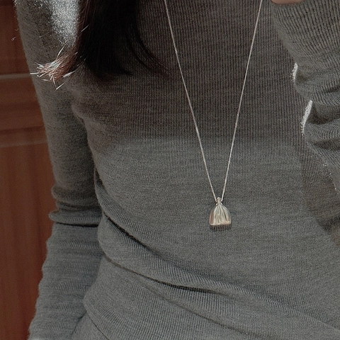 925 Sterling Silver Lucky Bag Pendant Necklace Minimalist Heart Pattern Matte Long Sweater Chain Korean Style Niche Jewelry For Women
