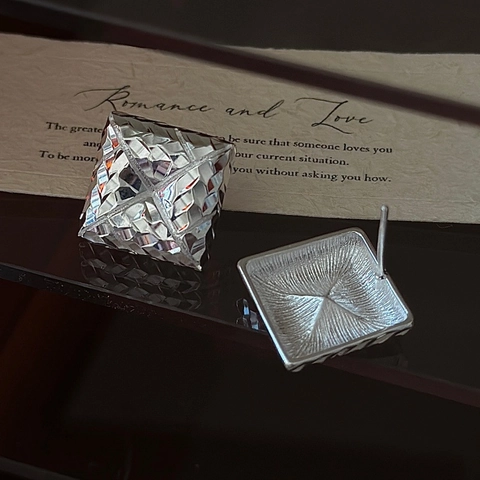 Vintage S925 Sterling Silver Square Stud Earrings For Women Geometric Quilted Diamond Cut Textured Hypoallergenic Fine Jewelry