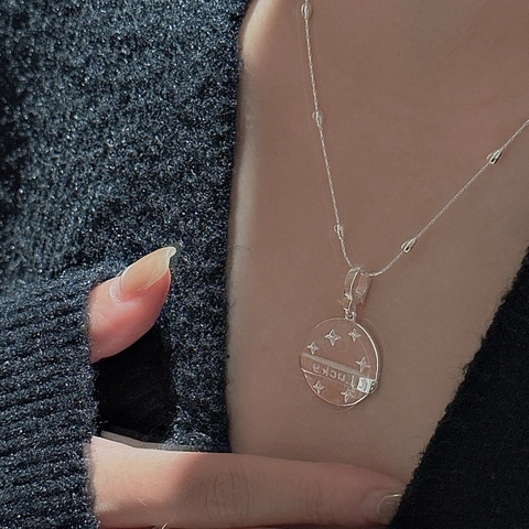 Collana con Ciondolo Rotondo Lucky in Argento Sterling 925 per Donna Design Retro con Stella Gioielli Minimalisti