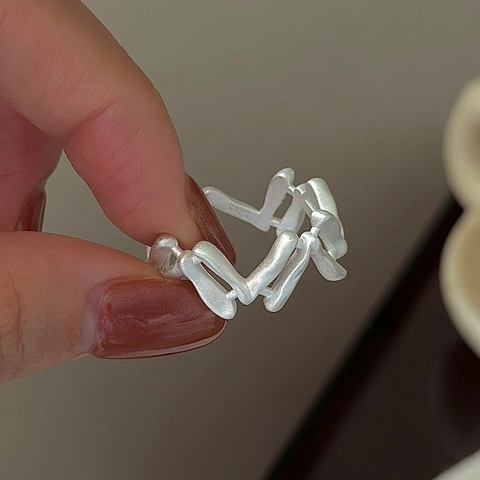 Anillo de Plata de Ley 925 Geometría Irregular Vintage Mate Esmerilado Anillo Abierto Ajustable para Mujer Estilo Coreano Moda Joyería Minimalista Regalo