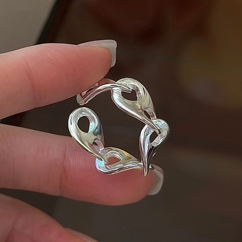 925 Sterling Silver Hollow Chain Link Open Ring For Women Elegant Electroplated Vintage Pig Nose Adjustable Jewelry Ring