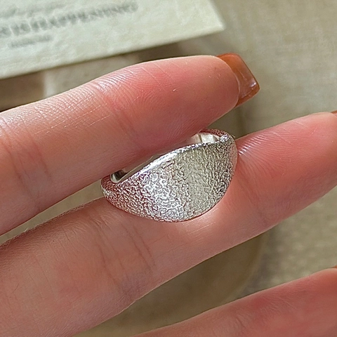 S925 Sterling Silver Vintage Hammered Texture Open Adjustable Ring For Women Korean Style Minimalist Jewelry Signet Ring