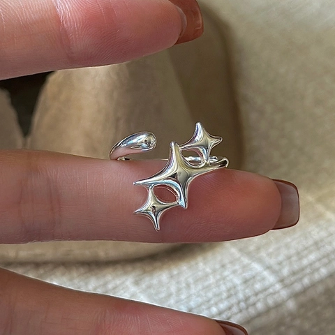 Vintage 925 Sterling Silver Star Open Ring For Women Minimalist Geometric Adjustable Finger Ring Korean Style Jewelry