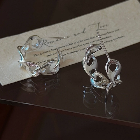 S925 Sterling Silver Interlocking Chain Earrings Retro Pig Nose Design Korean Style Minimalist Jewelry For Women Gift