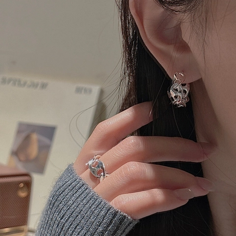 S925 Sterling Silver Interlocking Chain Earrings Retro Pig Nose Design Korean Style Minimalist Jewelry For Women Gift