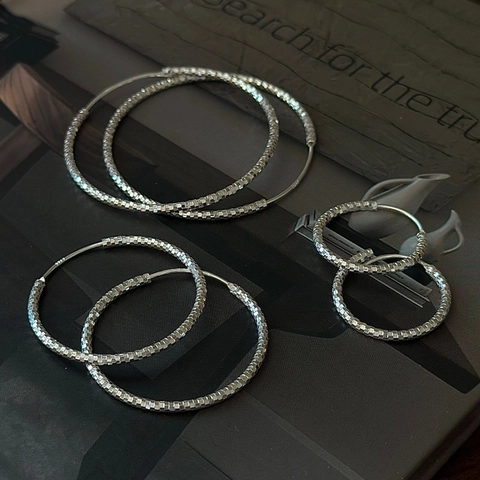 Orecchini a Cerchio in Argento Sterling 925 Vintage Luccicanti Geometrici Intagliati Strutturati per Donna Gioielli per Orecchie alla Moda Personalizzati