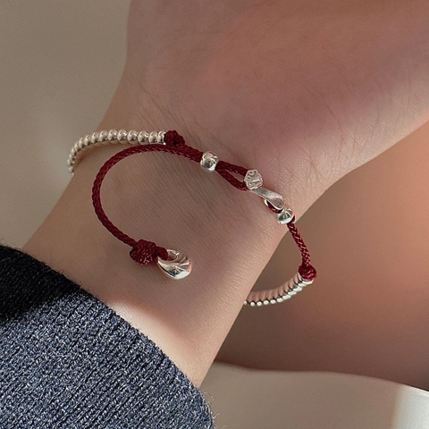 925 Sterling Silver Red String Bracelet Lucky Ruyi Minimalist Handmade Woven Cord Adjustable Jewelry For Women Gift