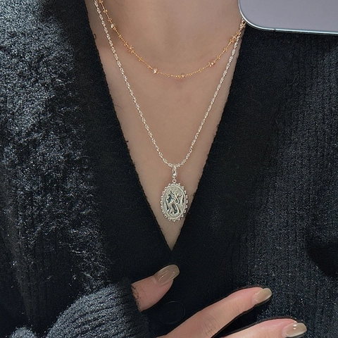S925 Sterling Silver Vintage Queen Portrait Relief Oval Pendant Retro Minimalist Fashion Jewelry For Women Daily Gift