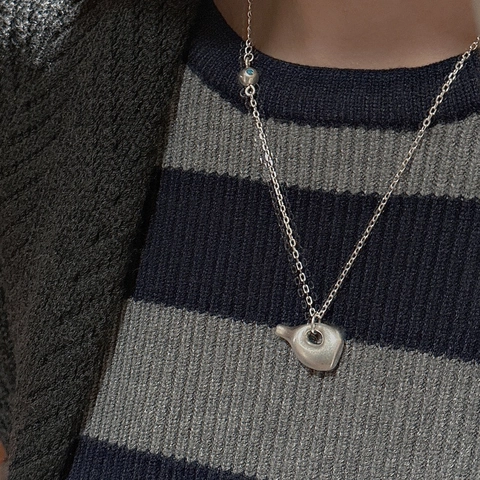 Collana con Ciondolo a Bottiglia Fischietto in Argento Sterling 925 Retrò per Donna Gioielli Minimalisti con Catena a Clavicola con Perline Blu Opache