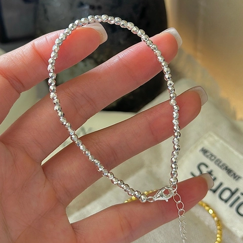 S925 Sterlingsilber Facettierte Perlen Armband Für Damen Minimalistisch Koreanischer Stil Verstellbare Metallperlen Schmuck Geschenk