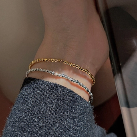 S925 Sterlingsilber Facettierte Perlen Armband Für Damen Minimalistisch Koreanischer Stil Verstellbare Metallperlen Schmuck Geschenk