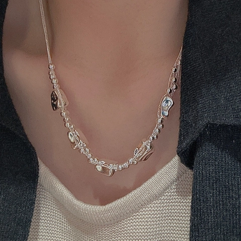 925 Sterling Silver Irregular Cube Necklace Minimalist Lava Textured Geometric Chain Choker Designer Jewelry For Women