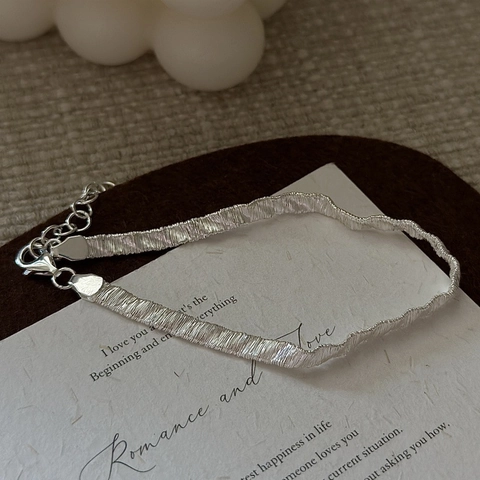 S925 Sterlingsilber Armband Für Damen Koreanisches Nischendesign Retro Faltenstruktur Verstellbare Kette Modeschmuck Geschenk