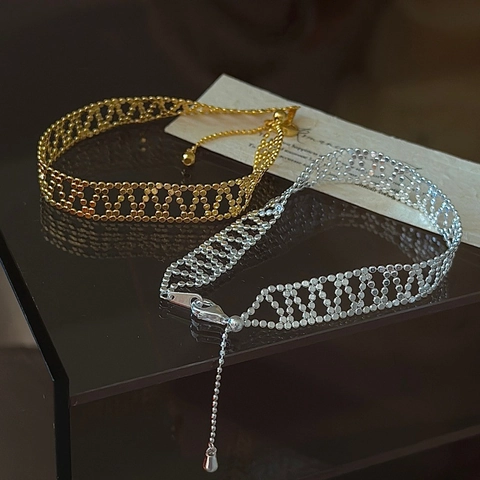 925 Sterling Silver Mesh Woven Bracelet For Women Niche Design Adjustable Rhinestone Beaded Lace Jewelry Gift