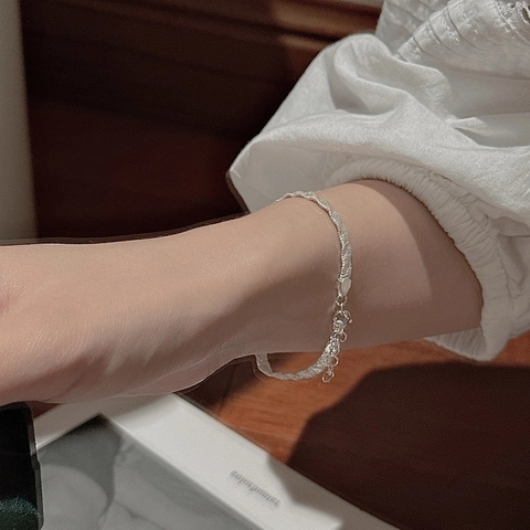 S925 Sterlingsilber Armband Für Damen Koreanisches Nischendesign Retro Faltenstruktur Verstellbare Kette Modeschmuck Geschenk