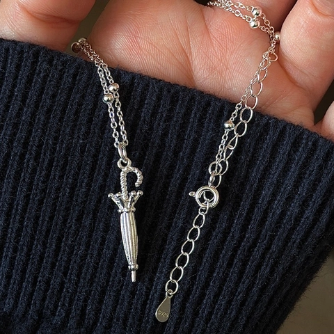 Collana Con Ciondolo a Ombrello in Argento Sterling 925 per Donna Gioielli per Collana a Catena Doppia con Sfere in Stile Ins Coreano