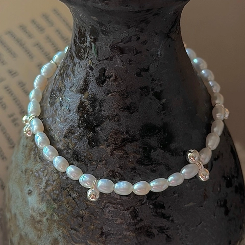 925 Sterling Silver Freshwater Pearl Bracelet For Women Niche Minimalist Design Round Ball Charm Handmade Adjustable Jewelry Gift