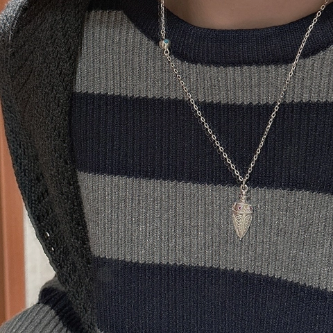 925 Sterling Silver Retro Cone Pendant Necklace Rhinestone Inlaid Hollow Design Vintage Boho Clavicle Chain For Women