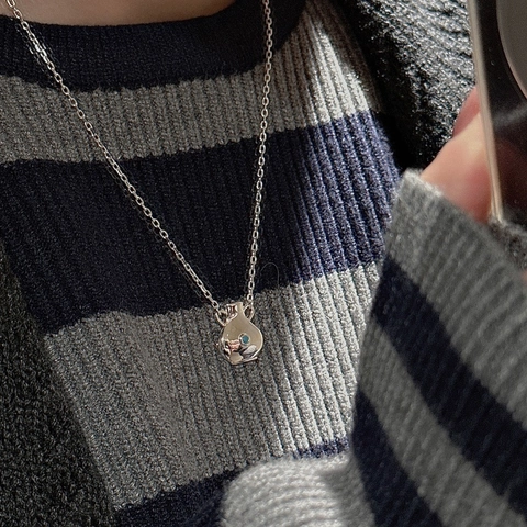 Collana con Pendente in Turchese in Argento Sterling 925 Vintage Minimalista Forma di Bottiglia Irregolare Gioielli da Donna