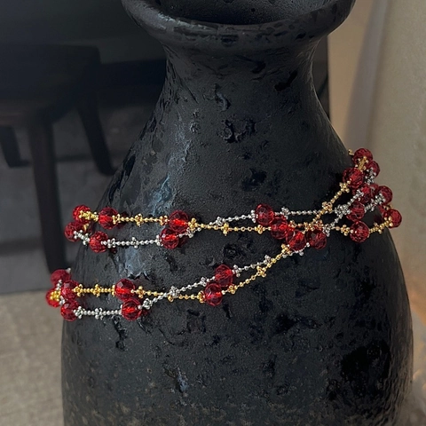 S925 Sterling Silver Red Faceted Bead Necklace For Women Korean Style Simple Gold Plated Niche Design Jewelry Chain Necklace