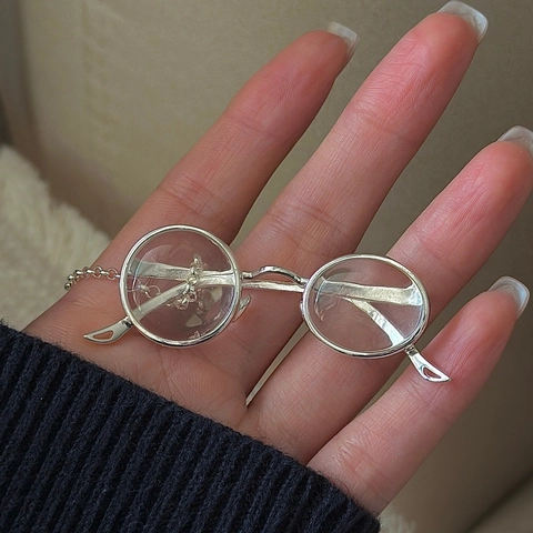 Vintage 925 Sterlingsilber Brille Anhänger Lange Pulloverkette Halskette Für Damen Geometrischer Retro Literarischer Mode Schmuck Geschenk