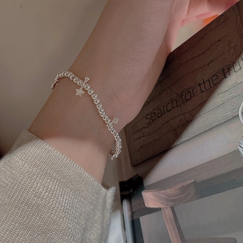 925 Sterlingsilber Perlen Armband Set Mit Stern Mond Klee Anhänger Minimalistischer Koreanischer Modeschmuck Für Damen Geschenk