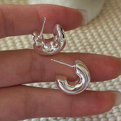 Vintage 925 Sterlingsilber C-förmige Creolen Für Damen Minimalistische Mehrlagige Geometrische Polierte Silberohrringe Schmuck