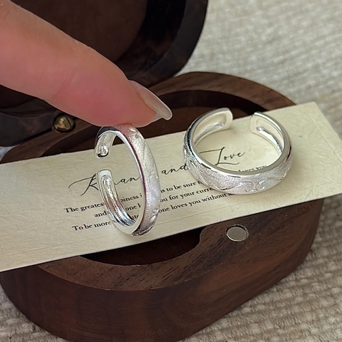 S925 Sterling Silver Open Ring For Women Minimalist Brushed Wave Texture Adjustable Finger Ring Korean Style Jewelry Gift