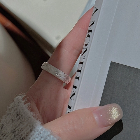 S925 Sterling Silver Open Ring For Women Minimalist Brushed Wave Texture Adjustable Finger Ring Korean Style Jewelry Gift