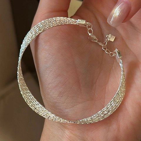 S925 Sterling Silber Geflochtene Linie Armband Für Damen Vintage Geometrisch Galvanisiert Minimalistisch Gold Silber Schmuck