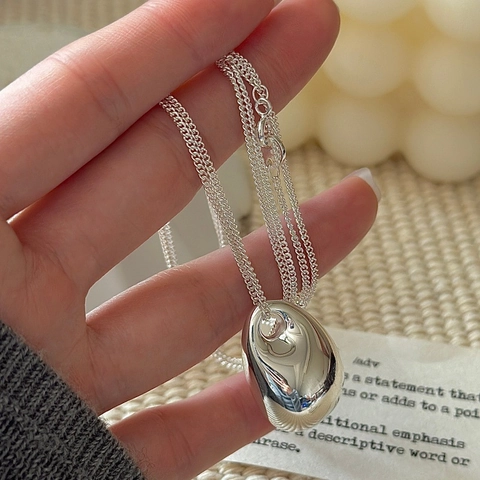 925 Sterling Silver Minimalist Organic Shape Water Drop Pendant Necklace For Women Geometric Long Sweater Chain Fashion Jewelry Gift