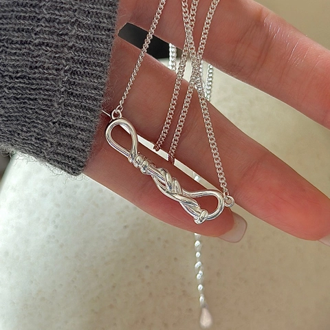 S925 Sterling Silver Knot Pendant Necklace For Women Vintage Minimalist Design Korean Style Clavicle Chain Fine Jewelry Gift