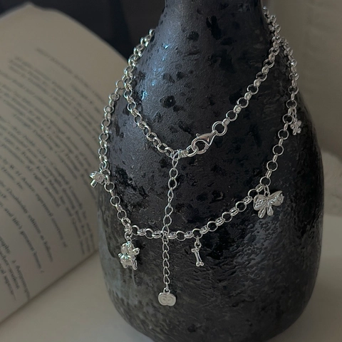 Collana in Argento Sterling 925 Con Ciondoli Multipli Retro Cucciolo Farfalla Cuore Catena Per Donna Gioielli Minimalisti