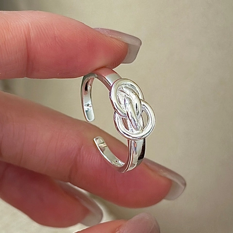 925 Argento Sterling Nodo Anello Aperto Minimalista Regolabile Design Intrecciato Anello da Dito Gioielli Moda per Donna
