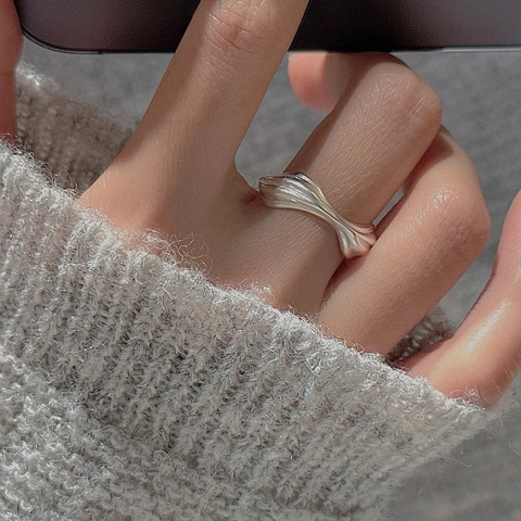 925 Sterlingsilber Minimalistischer Unregelmäßiger Wellenring Für Damen Vintage Personalisierte Verstellbare Mode Finger Schmuck Geschenk