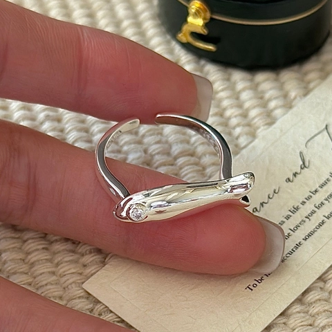 S925 Sterlingsilber Fisch Offener Ring Für Damen Minimalistisch Koreanisch Stil Strass Tier Verstellbarer Fingerring Schmuck