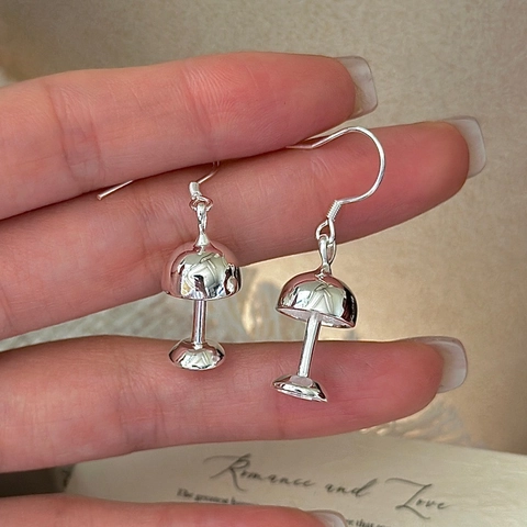925 Sterling Silver Mushroom Earrings For Women Minimalist Vintage Desk Lamp Shape High Polish Geometric Drop Earrings Jewelry