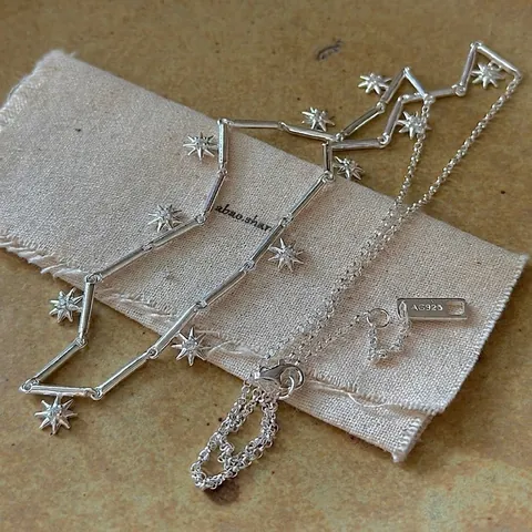 Collar con Colgante de Estrella Octagrama de Plata de Ley 925 Mujer Cadena Larga de Barra Retro Strass Incrustado Joyería